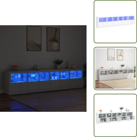 Sideboard mit LED-Leuchten Weiß 283x37x67 cm - Sideboard - Wohnzimmermöbel - TV-Schrank - Regal - Holz Sideboard (1/5)