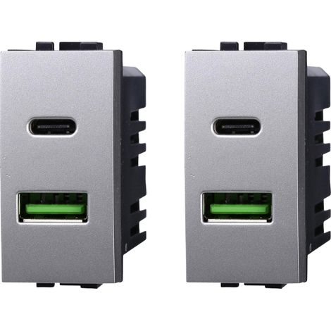 gloca Set 2 Prese USB 2 in 2 USB+TYPE-C 3.1A Compatibili Living (Grigio) (1/4)