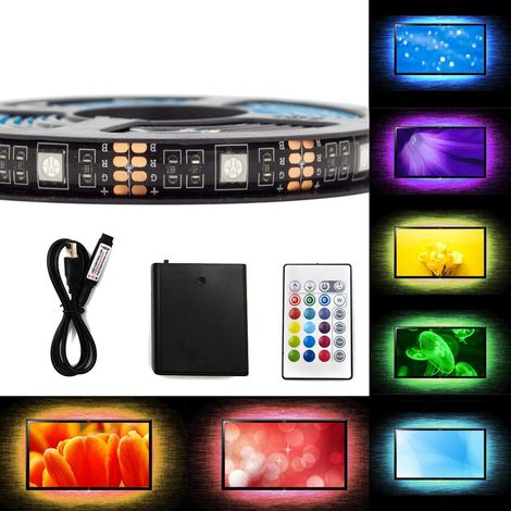 USB et batterie alimenté 2m 5050 RGB multicolore LED bande lumineuse avec télécommande RF Kit de lampe d'ambiance rétro-éclairage TV PC 928 (1/5)