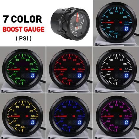 52mm / 2in 7 Colors LED Turbo Boost Meter Car Modification Instrument Set (1/5)