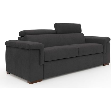 Giunone Schlafsofa mit 18 cm hoher Matratze und verstellbaren Kopfstützen aus wasserfestem Stoff T02 220 cm (mat. 140x297) schwarz