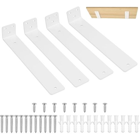 4 x White Wall Brackets, 250 mm Heavy Load Brackets, Invisible Wall Shelf Brackets, Industrial Metal Wall Shelf Brackets for Furniture (1/5)