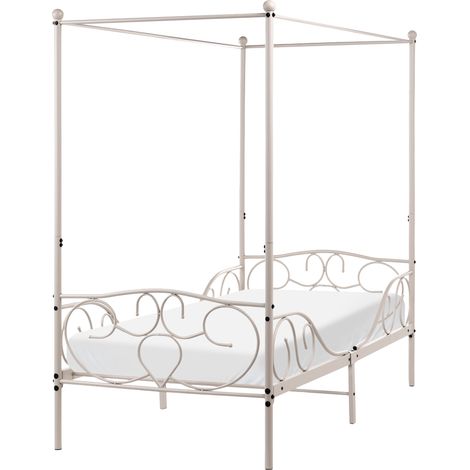 Cama con dosel decorativo somier de barras de metal 90 x 200 cm beige Sormery