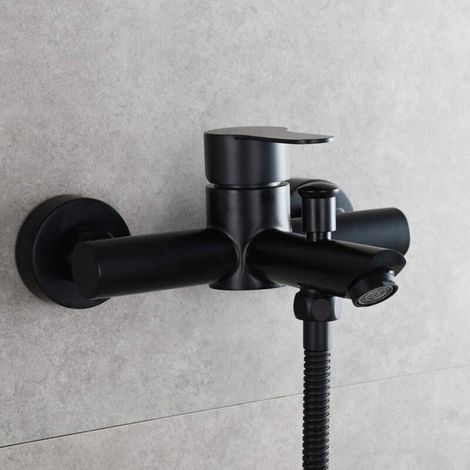 Mitigeur de bain en acier inoxydable noir, robinet 2 trous pour baignoire, eau chaude et froide, design moderne et robuste (1/3)