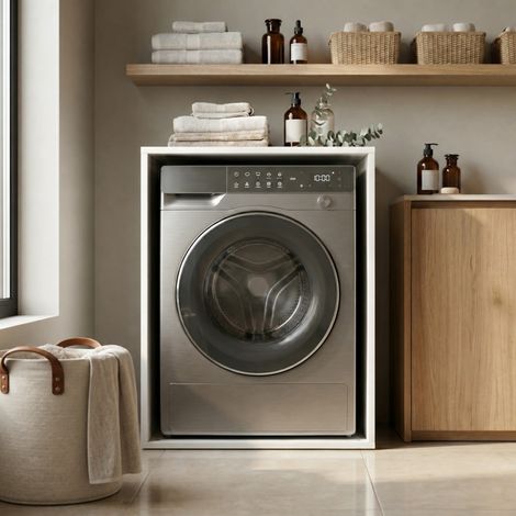 The White Stone Meuble Cache-Sèche-linge Gain de Place - Habillage Sèche-linge pour Buanderie - Meuble Protection Sèche-linge Salle de Bain et Buanderie Blanc (1/5)
