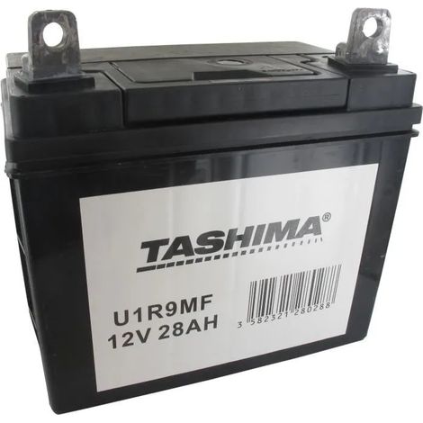 Batería para cortacésped autopropulsado 12V, sin mantenimiento, cargada, 28A. Largo: 195 mm, Ancho: 130 mm, Alto: 185 mm, + a la derecha. Reemplaza origen: U1r9 -