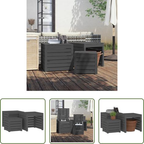 Holzbox - 3-tlg. Gartenbox-Set Grau Massivholz Kiefer (1/5)