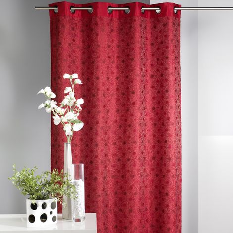 Rideau ameublement en Shantung doublé Fantaisie Rouge 130x250 cm (1/2)