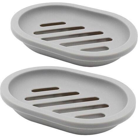 Paquet de 2 porte-savon avec drain, porte-savon, économiseur de savon, facile à nettoyer, à sécher, empêche la boue de savon (gris) (1/5)