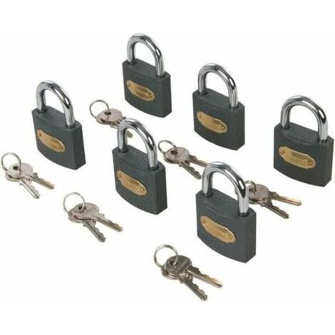 - (6pcs) Set of 6 iron padlocks with identical keys - 50 mm (1/4)