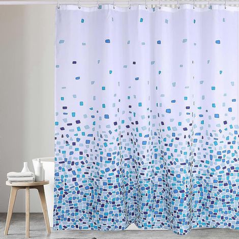 Rideau de douche mosaïque bleu Résistant aux moisissures Dimensions : 180 x 180 cm Tissu imperméable 100 % polyester (AAA) (1/5)