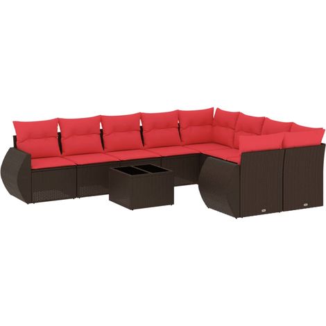 Maison Exclusive - 10-teiliges Gartensofa-Set mit Kissen, braun,