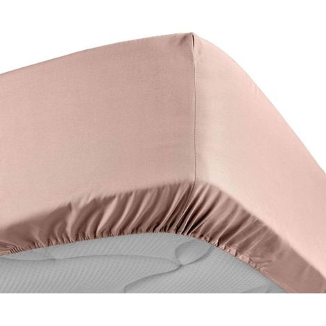 Drap housse - DOUCEUR D'INTÉRIEUR - 90x190 cm - Percale 100% coton - Bonnet 30 cm - Couleur Nude (1/5)