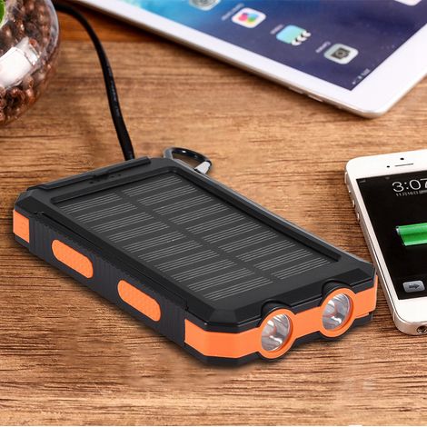 Kit de batterie externe solaire 10 000 mAh à charge rapide avec boussole, noir et orange. (1/5)