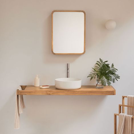 Ensemble meuble de salle de bain suspendu 130x45 cm en bois de teck Neill SKLUM (1/5)