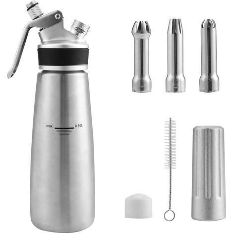 Randaco Distributeur de crème Siphon à crème en Acier Inoxydable Acier Inoxydable fouettée antirouille pour Desserts 500ML (1/5)