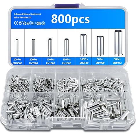 Embouts de Câble Non Isolés, 800 Pcs Embouts de Fil, Connecteurs à Bout Bornes de Câble, Terminaison à Sertir Cosses de Fil électriques, Cosses Electriques a Sertir pour Projets électrique 10-22 AWG (1/5)