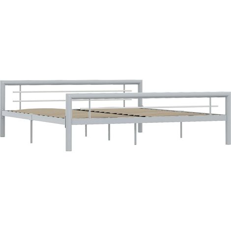 Maison Exclusive - Bettgestell Grau und Weiß Metall 180 × 200 cm