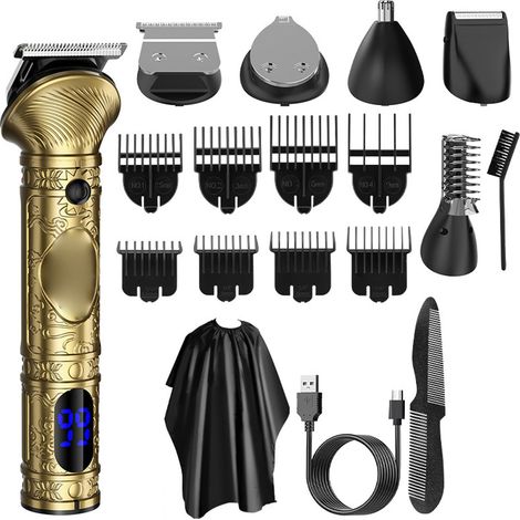 Tondeuse Barbe Cheveux IPX7 Étanche Rechargeable Portable Kit Toilette Homme pour Corps Visage Nez (1/5)