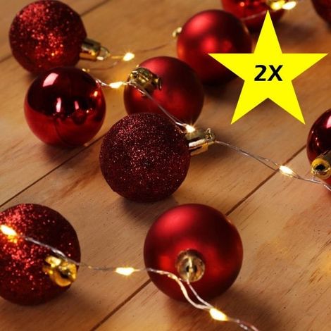 Lot de 2 Guirlandes de Noël Boules et LED sapin 2m ROUGE (1/5)