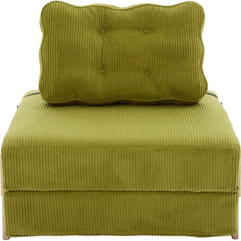 Canapé-lit 1 place en cord vert pomme – style scandinave, dossier inclinable, pieds robustes – idéal pour petit appartement ou chambre (1/5)