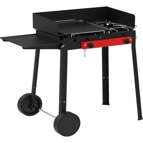 Barbecue a Gas Doppio Bruciatore e griglia in alluminio per arrostire grigliate di carni pesce verdure o cucinare con pentole padelle per la pasta qualita e sicurezza certificata Made in Italy GPL