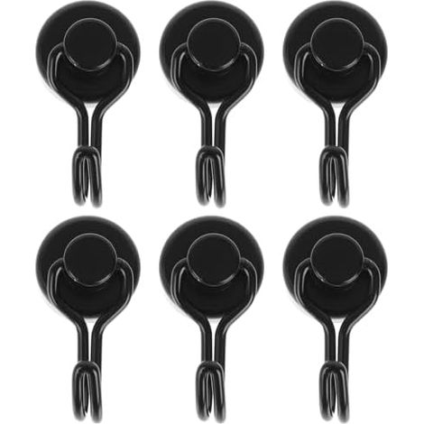 Lot de 6 Crochets Aimantés Puissants Rotatifs en Matériau Synthétique Noir, Cintres Magnétiques Multifonctions pour Salle Bain et Hôtel - (1/5)