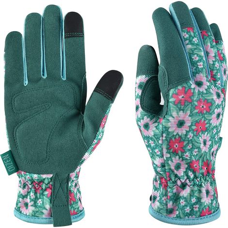 Gardening Gloves for Women and Men, Touch Garden Gloves, Anti-Thorn and Anti-Puncture Work Gloves, Gardening Gifts for Women (Green Flower, S) (1/5)