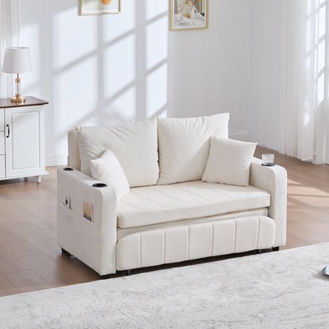 Canapé-lit convertible 139x73x83 cm beige avec USB, porte-gobelets et poches de rangement MEUBLIV (1/5)