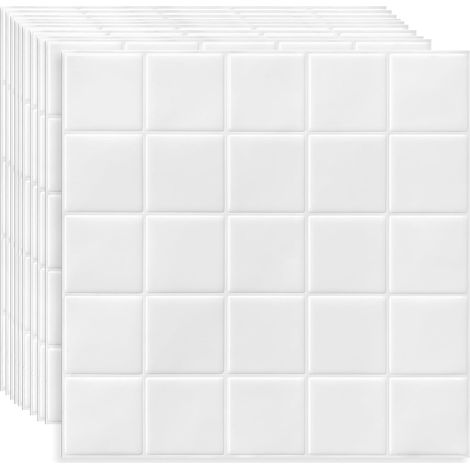 Carrelage Adhesif Mural Cuisine Carré Blanc 10 Pièces  Credence Adhesive,Carreaux,Autocollant,30.5x 30.5 cm (1/5)