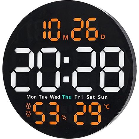 Horloge murale numérique Longziming 25 cm – Luxe, clarté, fonctionnalité, avec minuteur, double alarme et télécommande – Orange (1/5)
