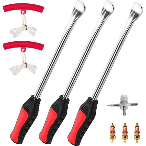 3 Pcs Tire Cuillère Levier Kits d'Outils Réparation Moto Vélo, Kit de Changement de Pneu Professionnel avec 2 Jantes Protecteurs (1/5)
