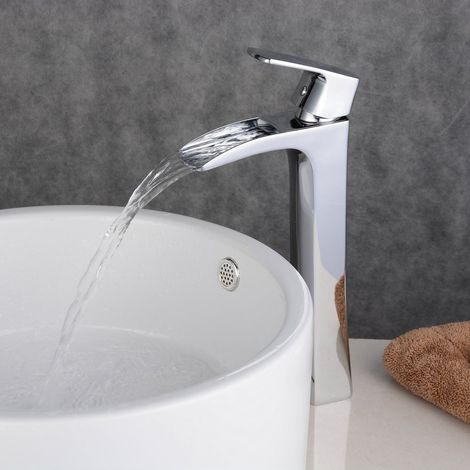Robinet mitigeur chromé en laiton surélevé pour lavabo – Installation 1 trou – Poignée unique – Pivotant – Flexibles de raccordement inclus – Lookshop (1/5)