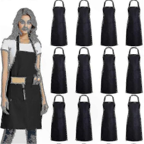 Schwarze Küchenschürze mit 2 Taschen, 12er-Pack, Unisex-Profi-Restaurantschürze, strapazierfähig, Kochschürze, ärmellos, langlebig, ideal für den Einsatz in Großküchen (1/4)