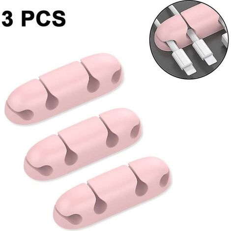 Trois range-câbles,Accessoires d'organisation de bureau -rose (1/5)