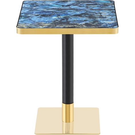 Table carrée moderne UV effet marbre, piètement métal noir, design épuré, idéale pour salle à manger ou salon moderne (1/5)
