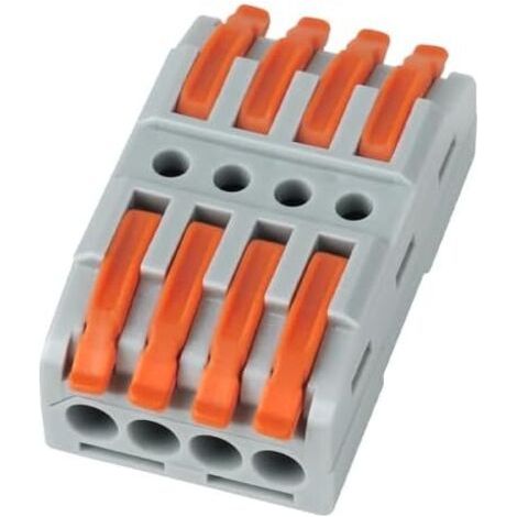 Lot de 40 Bornes Raccordement en Ligne à Levier 4 Entrées - Connecteurs Électriques Rapides pour Prolonger et Réparer les Câbles, Jonction Universelles (0,08-4 mm²), Gris/Orange broches 40pcs (1/5)