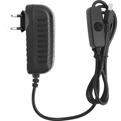 Alimentation Secteur 5V 3A pour Raspberry Pi avec Interrupteur, Câble Micro USB Intégré, 100‑240V EU