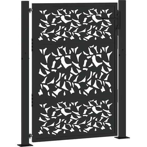 vidaXL Cancello da giardino nero 105x130 cm in acciaio con design a foglia (1/5)