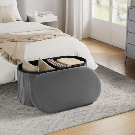 WOLTU Sitzbank, Sitzhocker Faltbare, Polsterbank mit Stauraum Deckel, Sitztruhe aufbewahrungsbox aus Velvet MDF, für Schlafzimmer, Flur, Wohnzimmer, 76x38x38cm, Dunkelgrau (1/5)