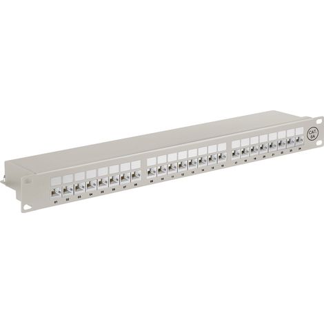 Goobay 90855 Panel de parcheo - Bahía de Entrada (IEEE 802.3,IEEE 802.3ab,IEEE 802.3u, CAT6a, Ethernet rápido, Gigabit Ethernet, RJ-45, S/UTP (STP), Gris)
