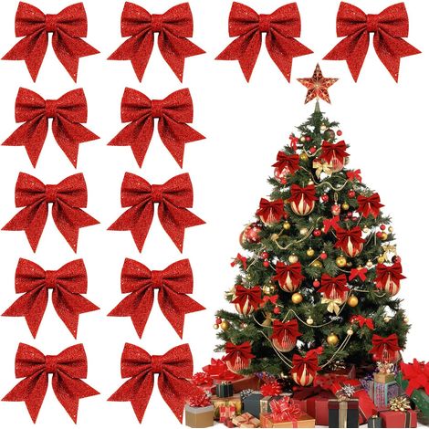 12 arcs pailletés rouges 12x15 cm, décoration sapin guirlande cadeaux voiture mariage (1/4)