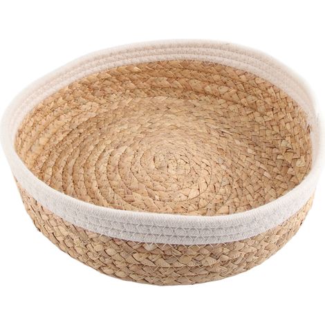 Panier de rangement en osier naturel 30x8cm, corbeille à fruits, rangement pour salle de bain, bureau, jouets, snacks, panier rond de rangement (1/5)