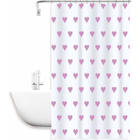Tenda per doccia vasca da bagno impermeabile pvc 12 ganci decorata con cuori rosa 180x200 cm