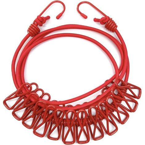 Ensemble de 1 corde à linge portable extensible avec cintre, adaptée à l'intérieur et à l'extérieur-rouge (1/4)