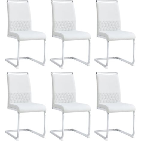 Pack de 6 sillas de comedor blancas con respaldo alto, PU y lino, estructura metálica (1/5)