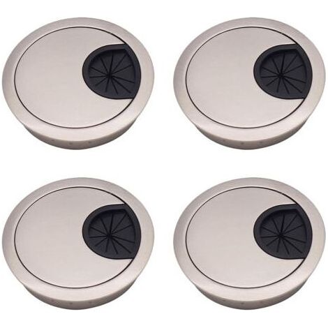 4pcs Passe Câble Couvercle, 60mm Alliage de Zinc Câbles Ronds Encastrables, Trou De Passe Câble Couvercle, Couvercle du Trou de Câble pour Bureaux Bureaux et Plans de Travail Argent brossé (1/5)