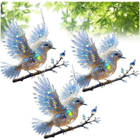 Ornement Vitraux Oiseau Bleu - Acrylique - Décoration Fenêtre Double Face - 20 cm - 1 Pièce (1/5)