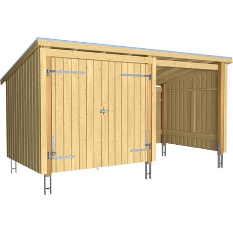 Plus Gartenhaus Nordic Multi 416 x 208 cm natur mit Doppeltür, offen, Dachpappe, H-Anker (1/2)