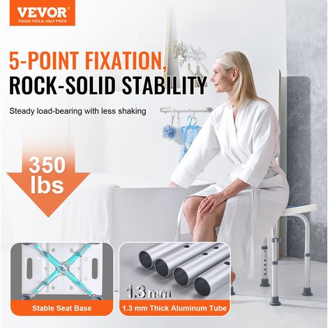 Siège de Douche Antidérapant Hauteur Réglable 360-490 mm Tabouret de Douche Charge 158,8 kg Chaise de Douche en Alu et PE Aide à la Douche pour Personnes Âgées Femmes Enceintes Salle de Bain (1/5)